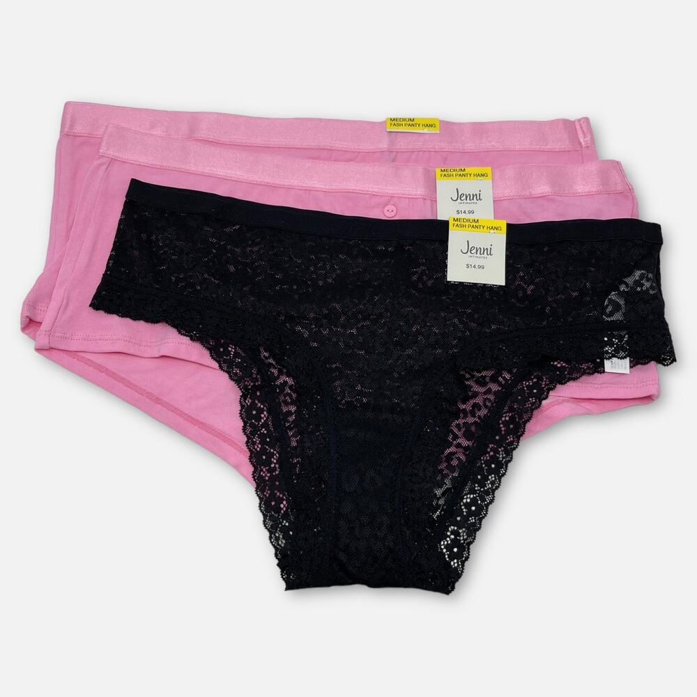 Jenni Women's NEW 3 Piece Bundle Hipster Panties Fashion Panty Size M Pink Black